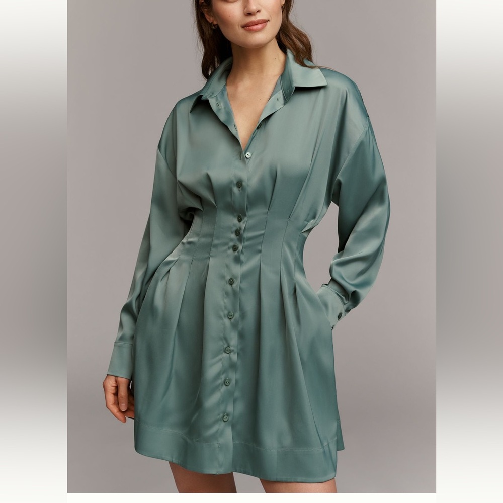 Tobie Satin Button-Front Midi Dress by Exqusie